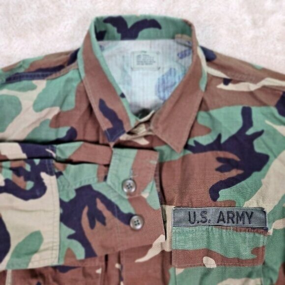 US Military Army Woodland Camouflage Combat Jacket  Field Patch Mens Sz L Jungle - Picture 1 of 16